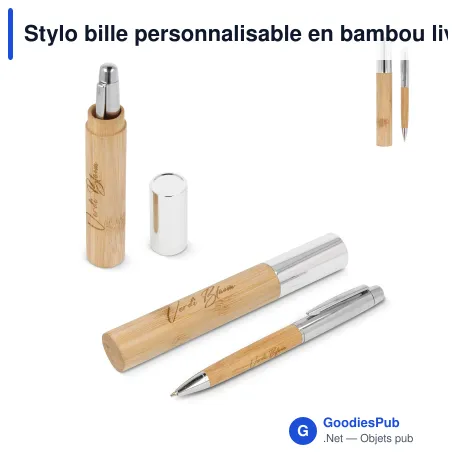 Stylo bille personnalisable en bambou livré en tube avec logo - Bamboo Tube