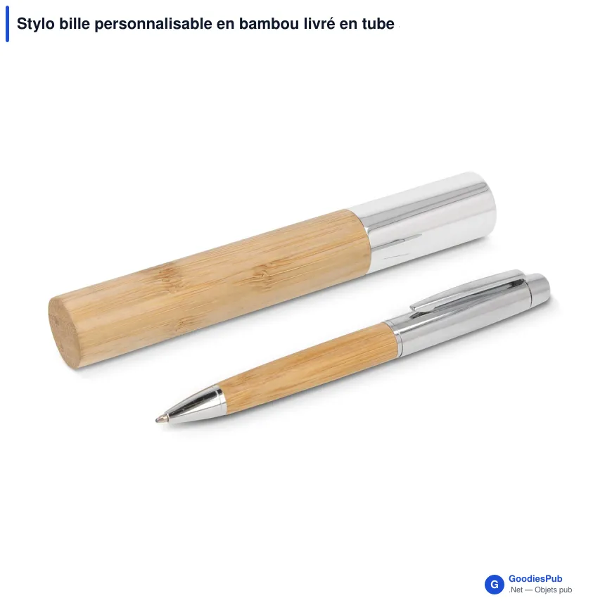 Stylo bille personnalisable en bambou livré en tube avec logo - Bamboo Tube - Image 2