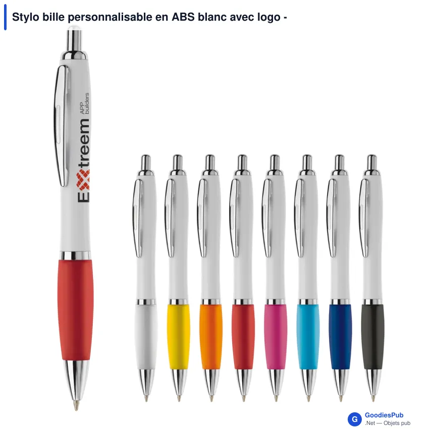 Stylo bille personnalisable en ABS blanc avec logo - Hawaï - Image 1
