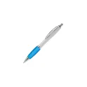 Variante Blanc / Bleu clair - Stylo bille personnalisable en ABS blanc avec logo - Hawaï