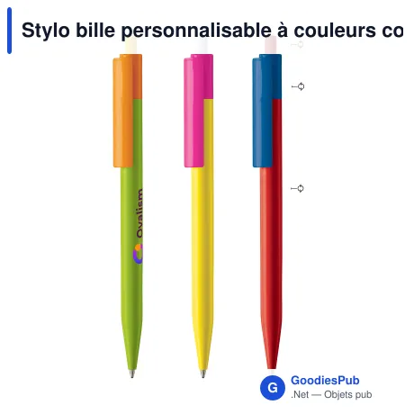 Stylo bille personnalisable à couleurs combinées avec logo - Kuma Combi
