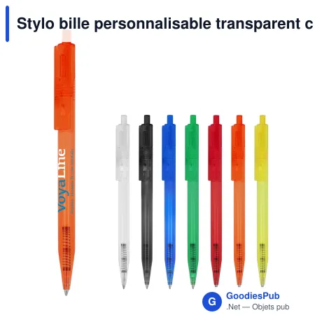 Stylo bille personnalisable transparent coloré avec logo - Kuma