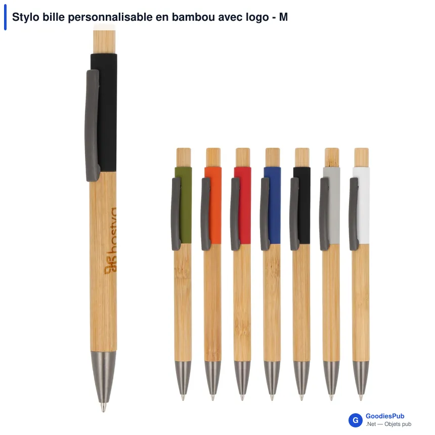 Stylo bille personnalisable en bambou avec logo - Madrid - Image 1
