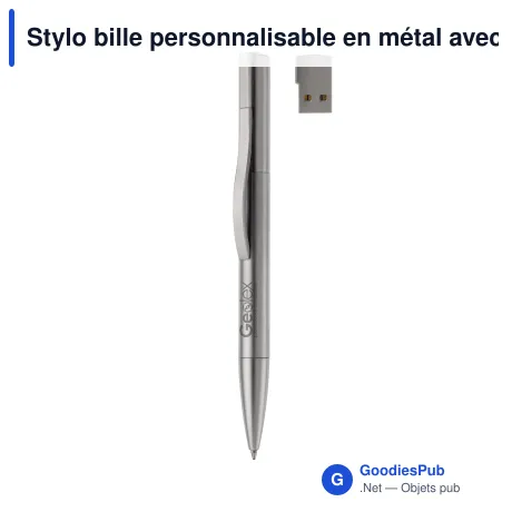 Stylo bille personnalisable en métal avec clé USB 4 Go avec logo - Stylo USB