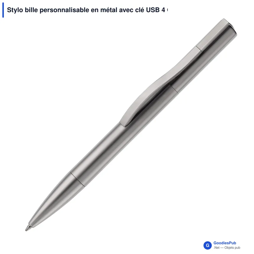 Stylo bille personnalisable en métal avec clé USB 4 Go avec logo - Stylo USB - Image 2