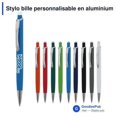 Stylo bille personnalisable en aluminium toucher doux avec logo - Monaco