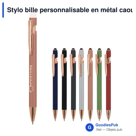 Stylo bille personnalisable en métal caoutchouté avec logo - Paris Deluxe