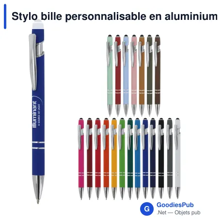 Stylo bille personnalisable en aluminium toucher doux avec logo - Paris
