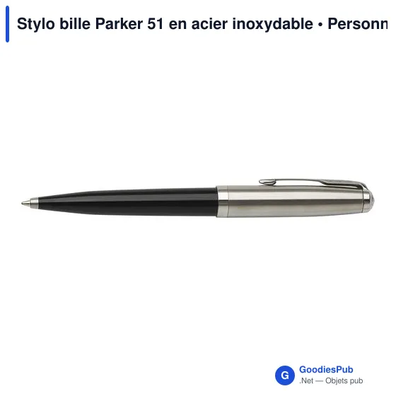 Stylo bille personnalisable Parker 51 en acier inoxydable avec logo - Image 1