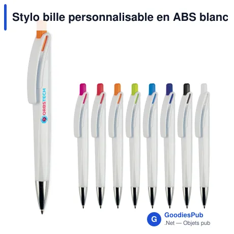 Stylo bille personnalisable en ABS blanc opaque avec logo - Riva