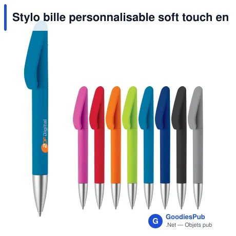 Stylo bille personnalisable soft touch en ABS recyclé avec logo - Slash