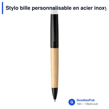 Stylo bille personnalisable en acier inoxydable et bambou - Ankeavec logo