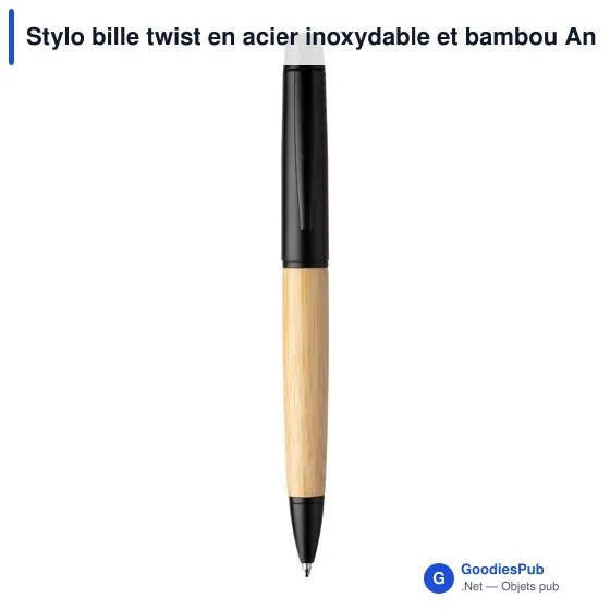 Stylo bille personnalisable en acier inoxydable et bambou - Ankeavec logo - Image 1