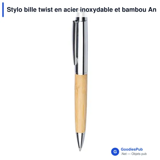 Stylo bille personnalisable en acier inoxydable et bambou - Ankeavec logo - Image 2