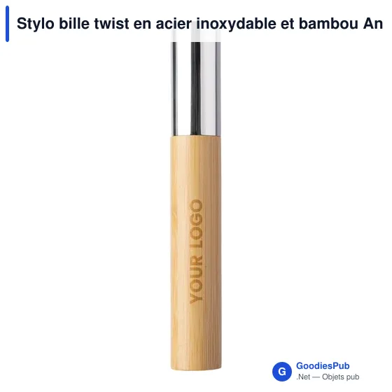 Stylo bille personnalisable en acier inoxydable et bambou - Ankeavec logo - Image 12