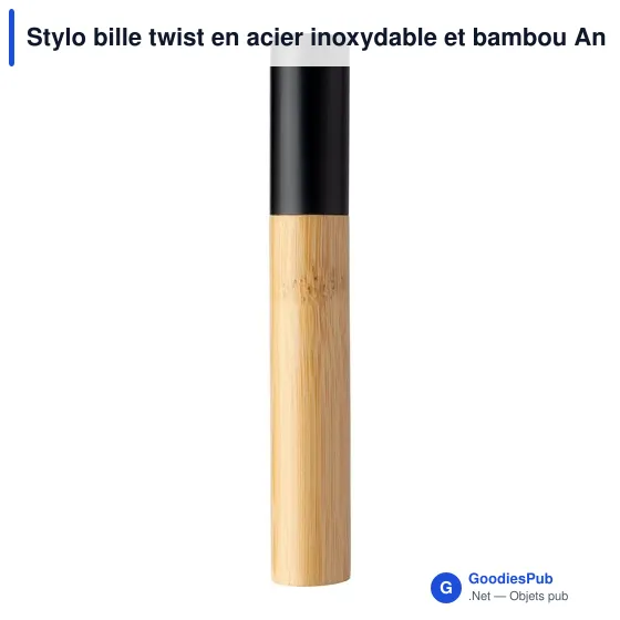 Stylo bille personnalisable en acier inoxydable et bambou - Ankeavec logo - Image 3
