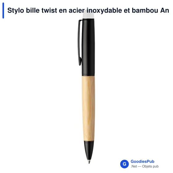 Stylo bille personnalisable en acier inoxydable et bambou - Ankeavec logo - Image 4