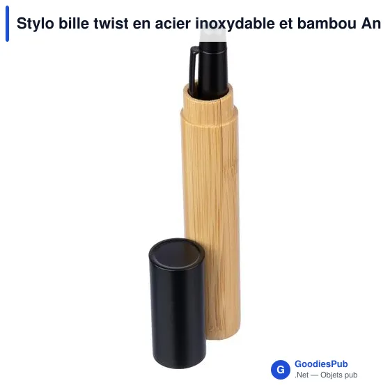 Stylo bille personnalisable en acier inoxydable et bambou - Ankeavec logo - Image 5