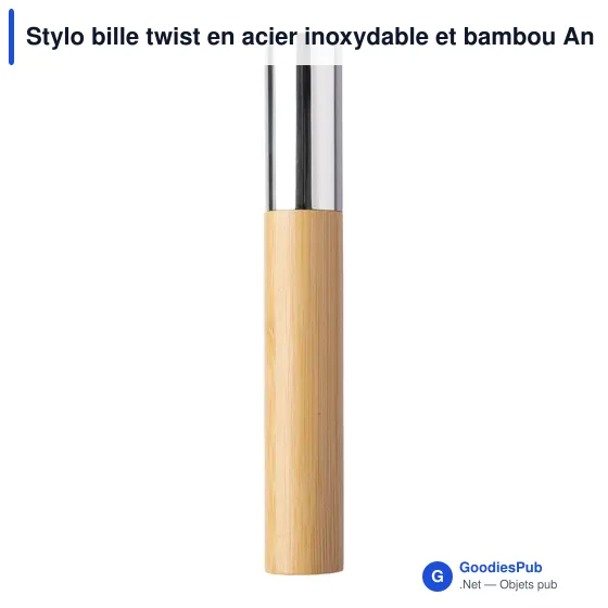 Stylo bille personnalisable en acier inoxydable et bambou - Ankeavec logo - Image 6