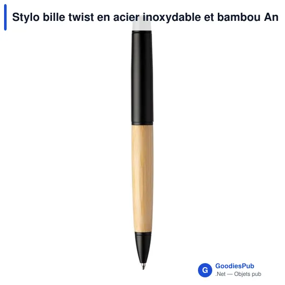 Stylo bille personnalisable en acier inoxydable et bambou - Ankeavec logo - Image 7