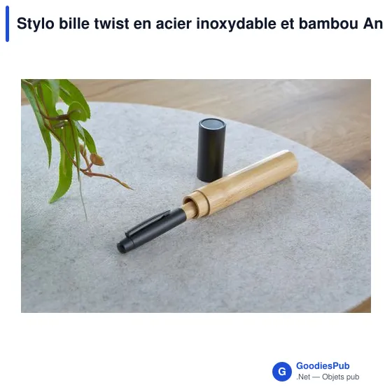 Stylo bille personnalisable en acier inoxydable et bambou - Ankeavec logo - Image 9
