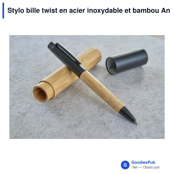 Stylo bille personnalisable en acier inoxydable et bambou - Ankeavec logo - Image 10