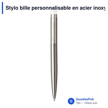 Stylo bille personnalisable en acier inoxydable recyclé Hanneloreavec logo