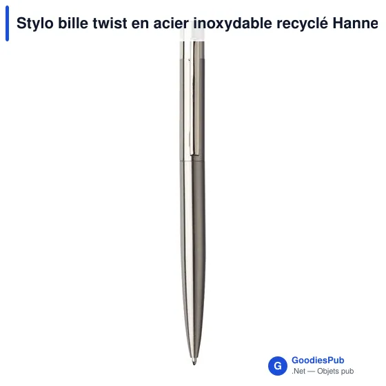 Stylo bille personnalisable en acier inoxydable recyclé Hanneloreavec logo - Image 1