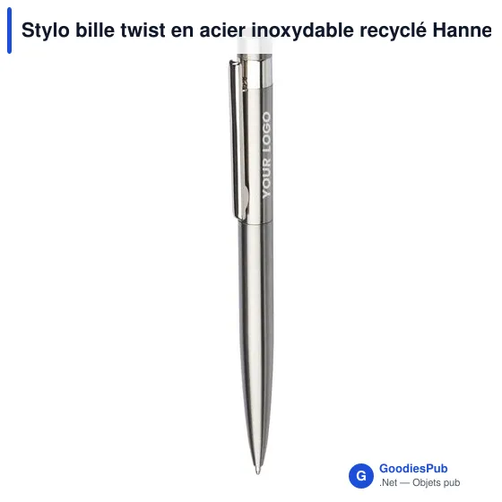 Stylo bille personnalisable en acier inoxydable recyclé Hanneloreavec logo - Image 6