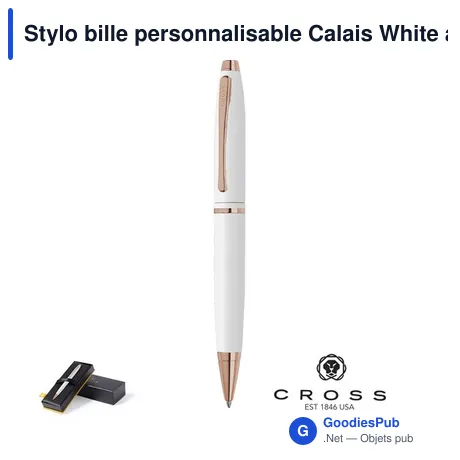 Stylo bille personnalisable Calais White avec logo
