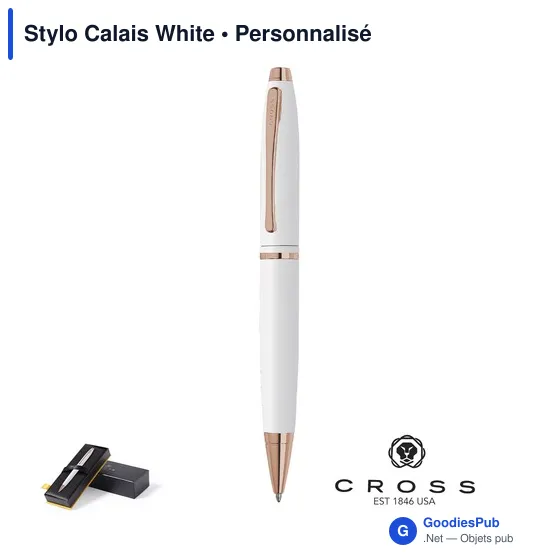 Stylo bille personnalisable Calais White avec logo - Image 1