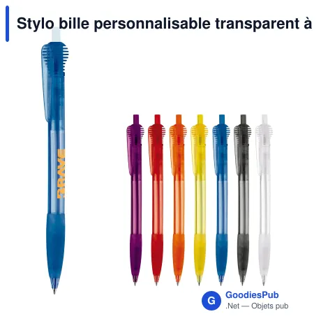 Stylo bille personnalisable transparent à grip avec logo - Cosmo Grip