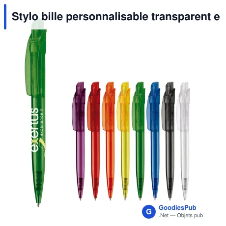 Stylo bille personnalisable transparent en ABS avec logo - Cube Transparent