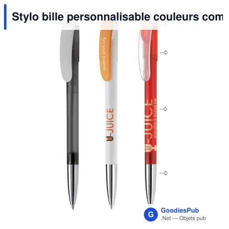 Stylo bille personnalisable couleurs combinées à pointe métal avec logo - Deniro
