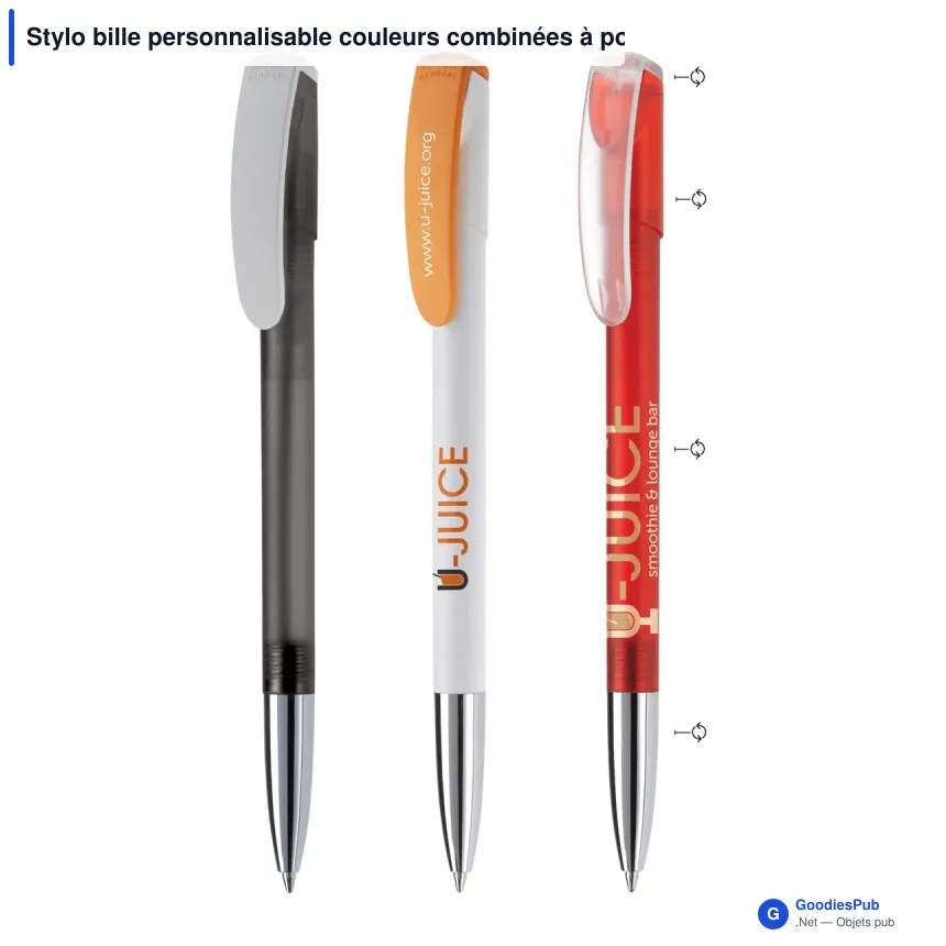 Stylo bille personnalisable couleurs combinées à pointe métal avec logo - Deniro - Image 1
