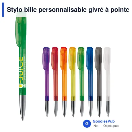 Stylo bille personnalisable givré à pointe métal avec logo - Deniro Transparent