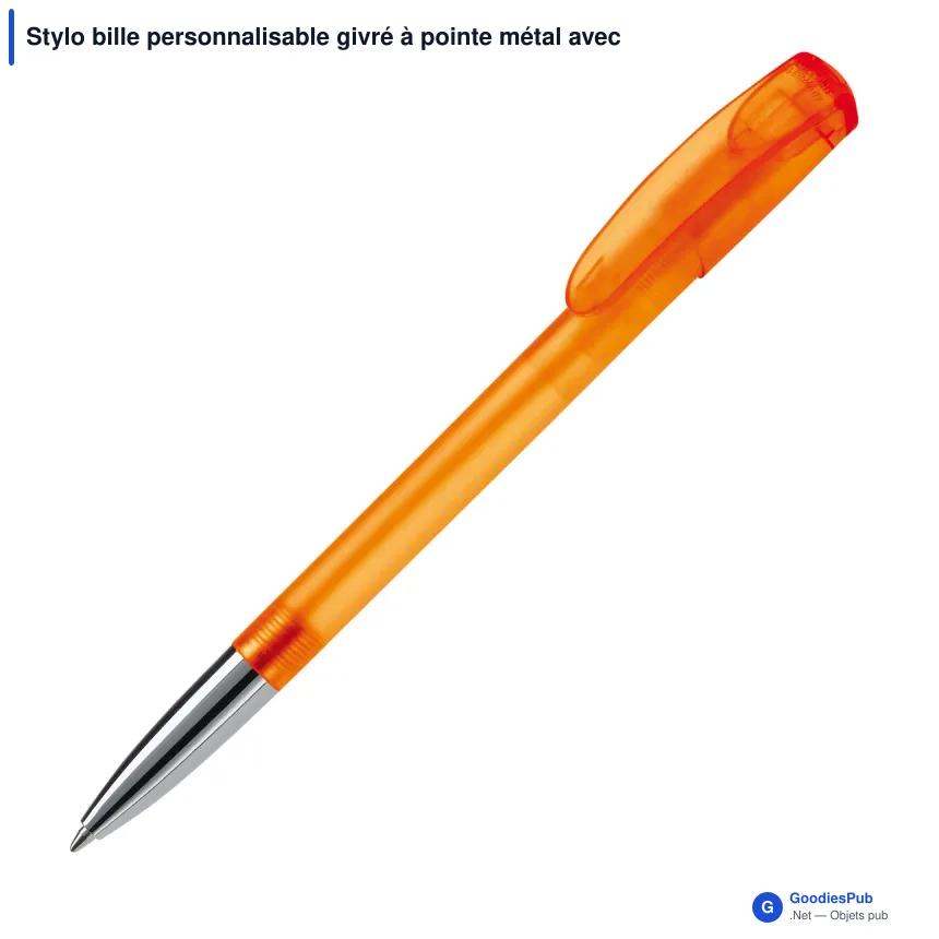 Stylo bille personnalisable givré à pointe métal avec logo - Deniro Transparent - Image 3