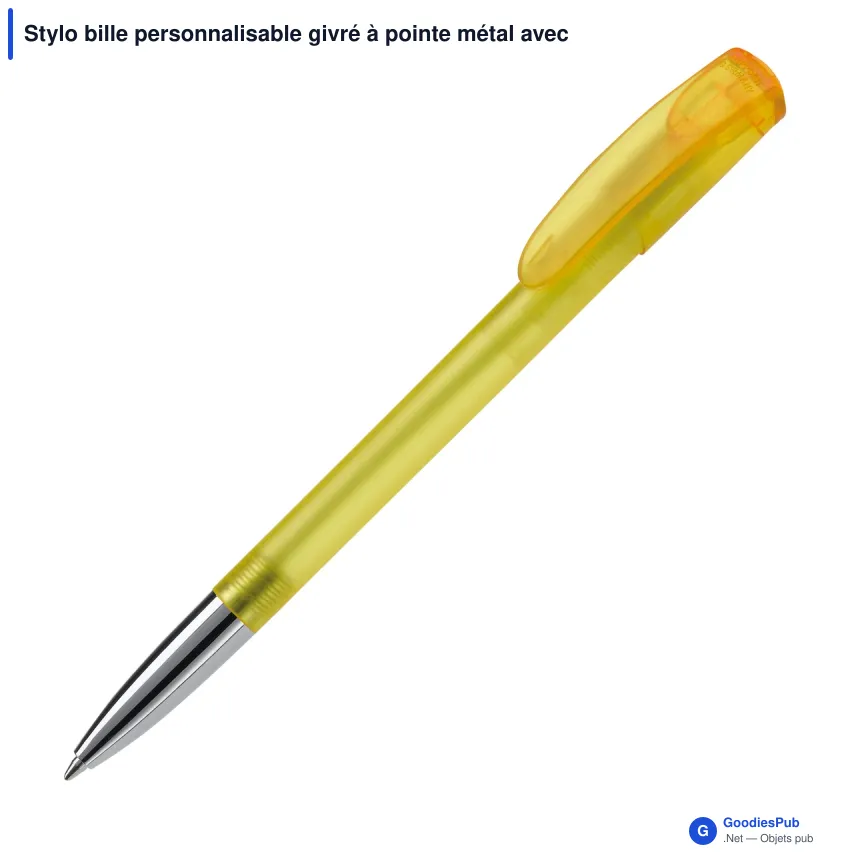 Stylo bille personnalisable givré à pointe métal avec logo - Deniro Transparent - Image 4