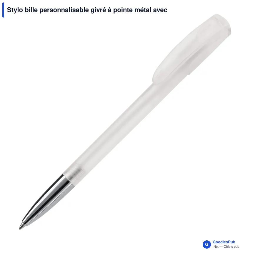 Stylo bille personnalisable givré à pointe métal avec logo - Deniro Transparent - Image 5