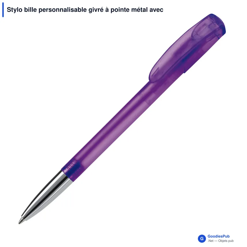 Stylo bille personnalisable givré à pointe métal avec logo - Deniro Transparent - Image 7