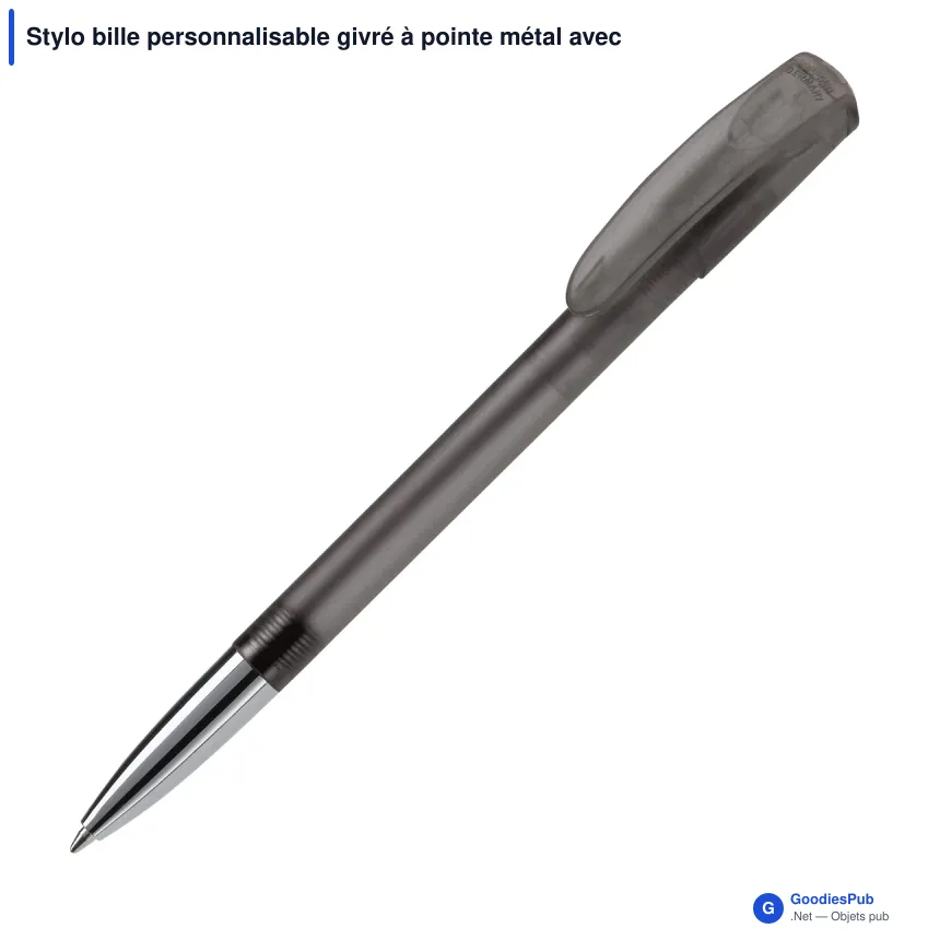 Stylo bille personnalisable givré à pointe métal avec logo - Deniro Transparent - Image 9