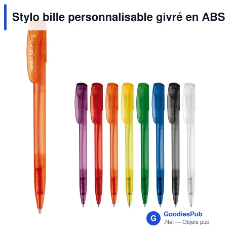 Stylo bille personnalisable givré en ABS avec logo - Deniro Transparent