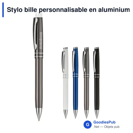 Stylo bille personnalisable en aluminium à deux anneaux avec logo - Deux Anneaux