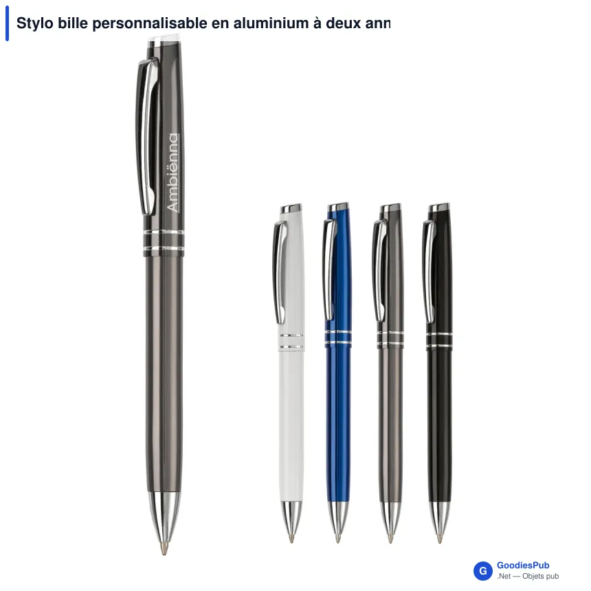 Stylo bille personnalisable en aluminium à deux anneaux avec logo - Deux Anneaux - Image 1