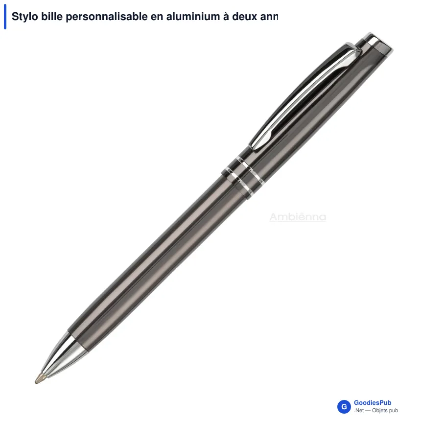 Stylo bille personnalisable en aluminium à deux anneaux avec logo - Deux Anneaux - Image 2