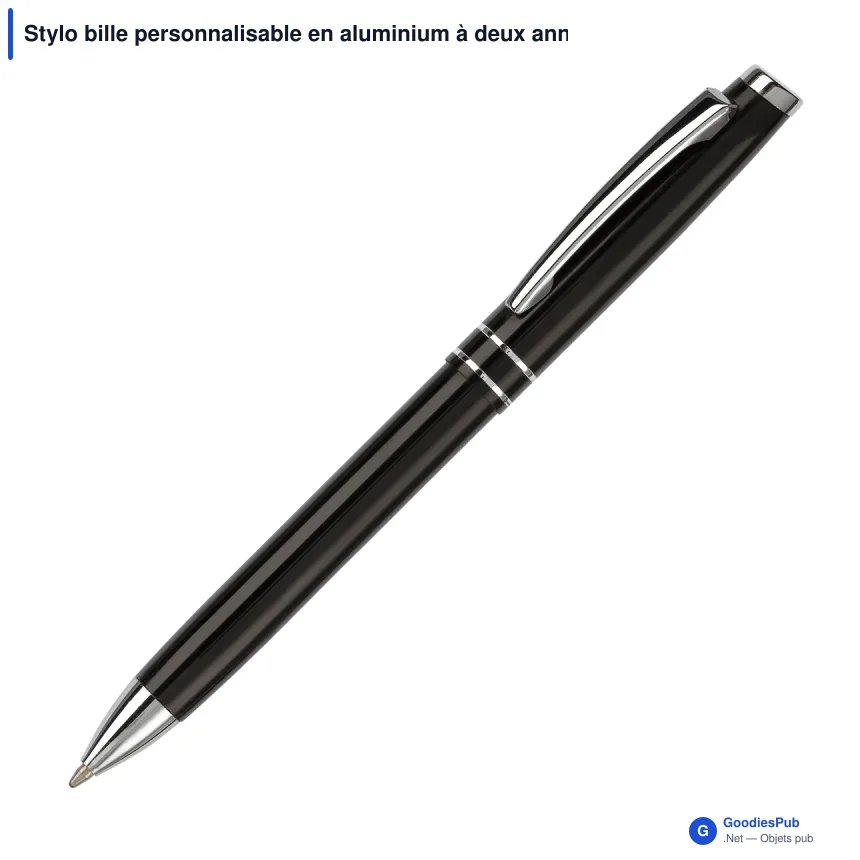 Stylo bille personnalisable en aluminium à deux anneaux avec logo - Deux Anneaux - Image 5
