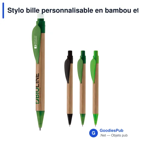 Stylo bille personnalisable en bambou et ABS avec logo - Eco Leaf