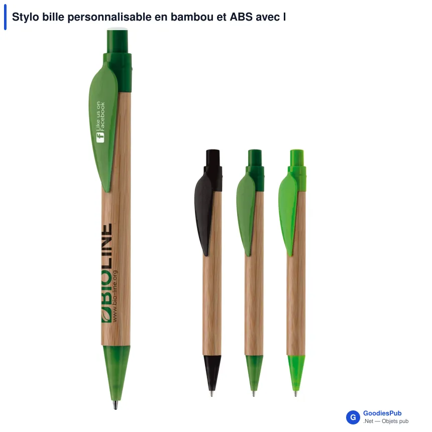 Stylo bille personnalisable en bambou et ABS avec logo - Eco Leaf - Image 1