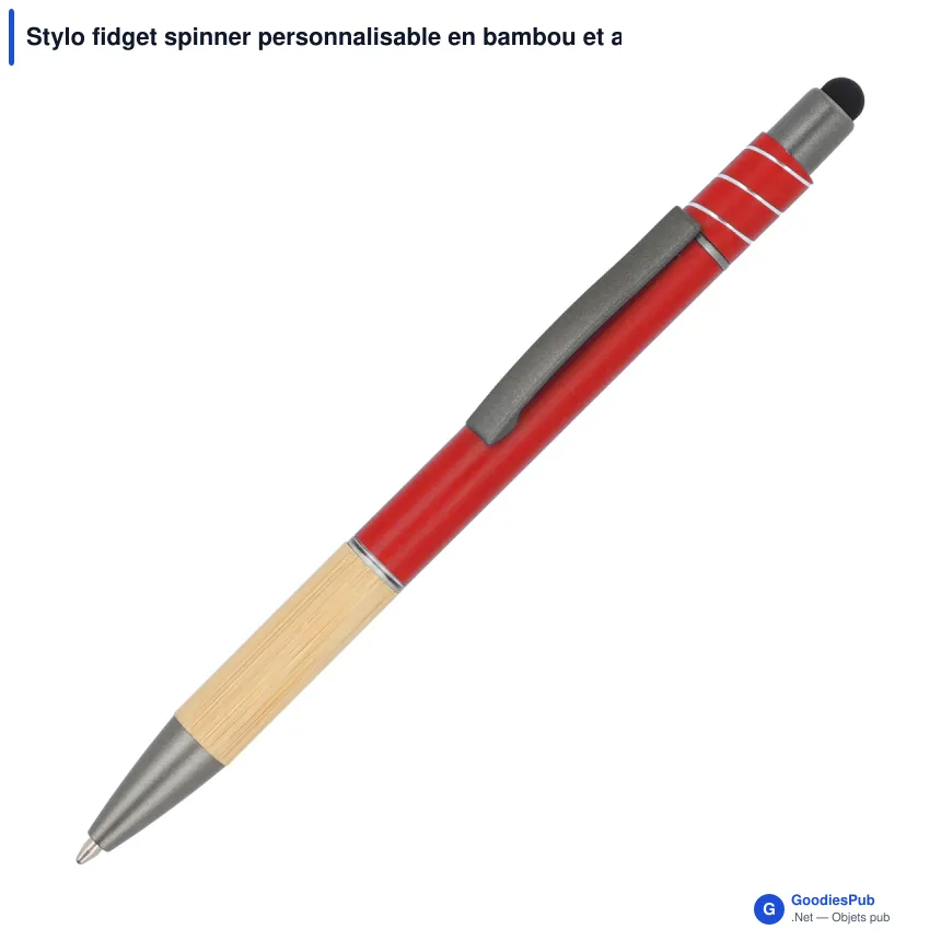 Stylo fidget spinner personnalisable en bambou et aluminium recyclé avec logo - Image 2