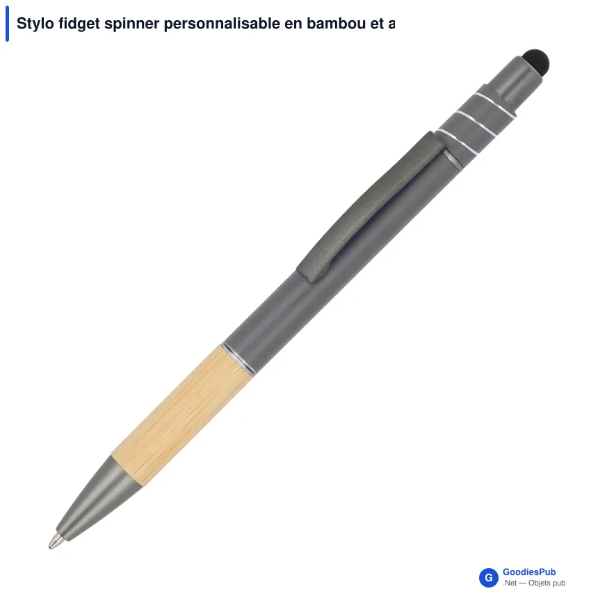 Stylo fidget spinner personnalisable en bambou et aluminium recyclé avec logo - Image 3
